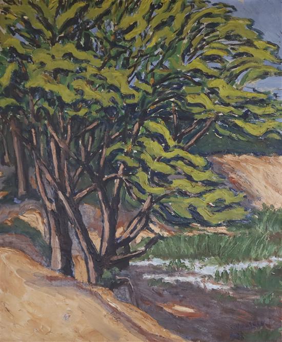 Greek School, oil on canvas laid on board, Study of trees, indistinctly signed and dated 1928 59 x 50cm